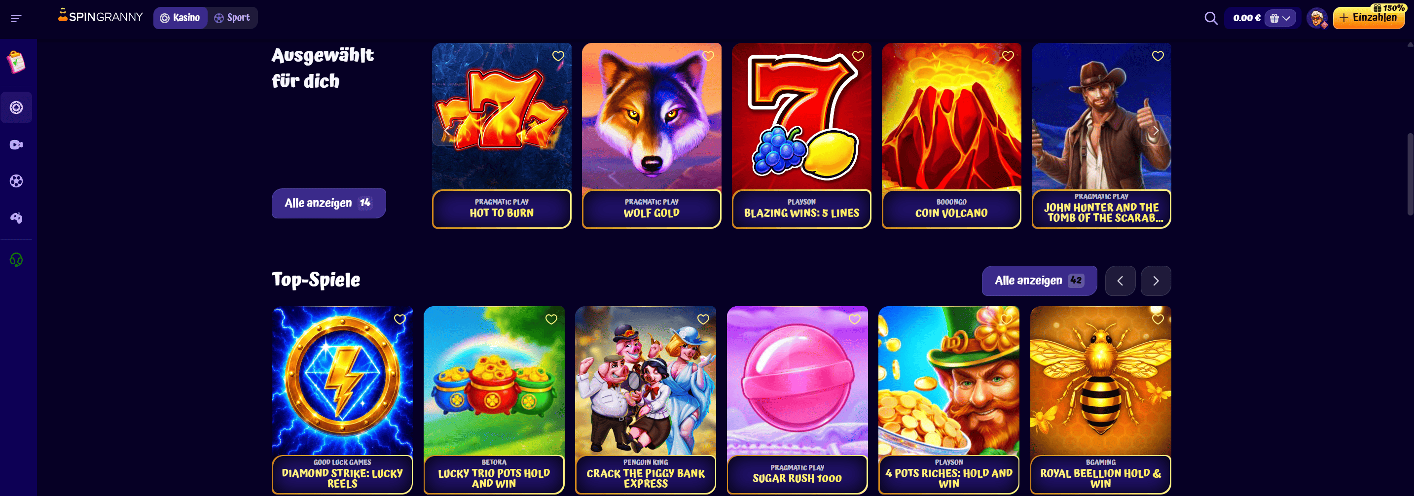 SpinGranny Casino Lobby – Über 4000 Spiele für deutsche Spieler